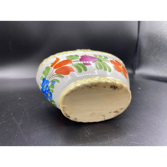 Vintage Ceramic Tole Painted Folk art Basket Hand Painted with Handle 4.5x4.5 - Picture 9 of 16